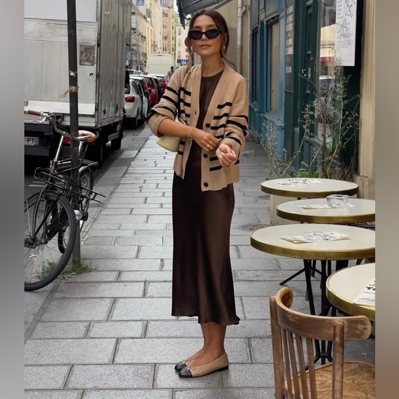 Two Toned Ballet Flats Tan w/ Black Toe and Black Cord Bow size 7 NWOT - Picture 7 of 13